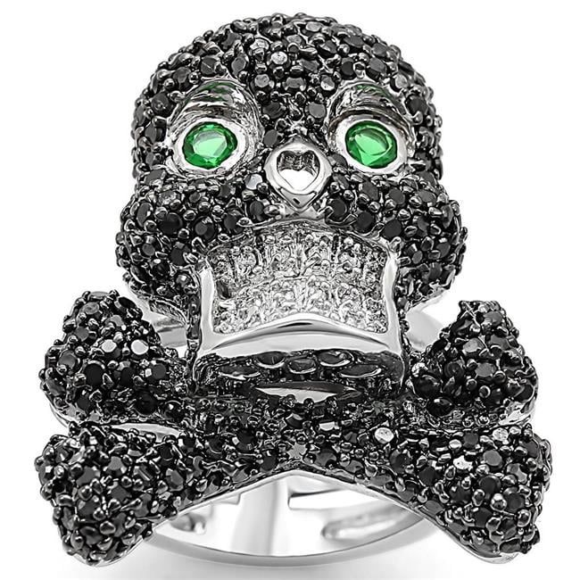 Picture of Alamode LO1345-6 Rhodium & Ruthenium Brass Ring with Synthetic Glass&#44; Emerald - Size 6