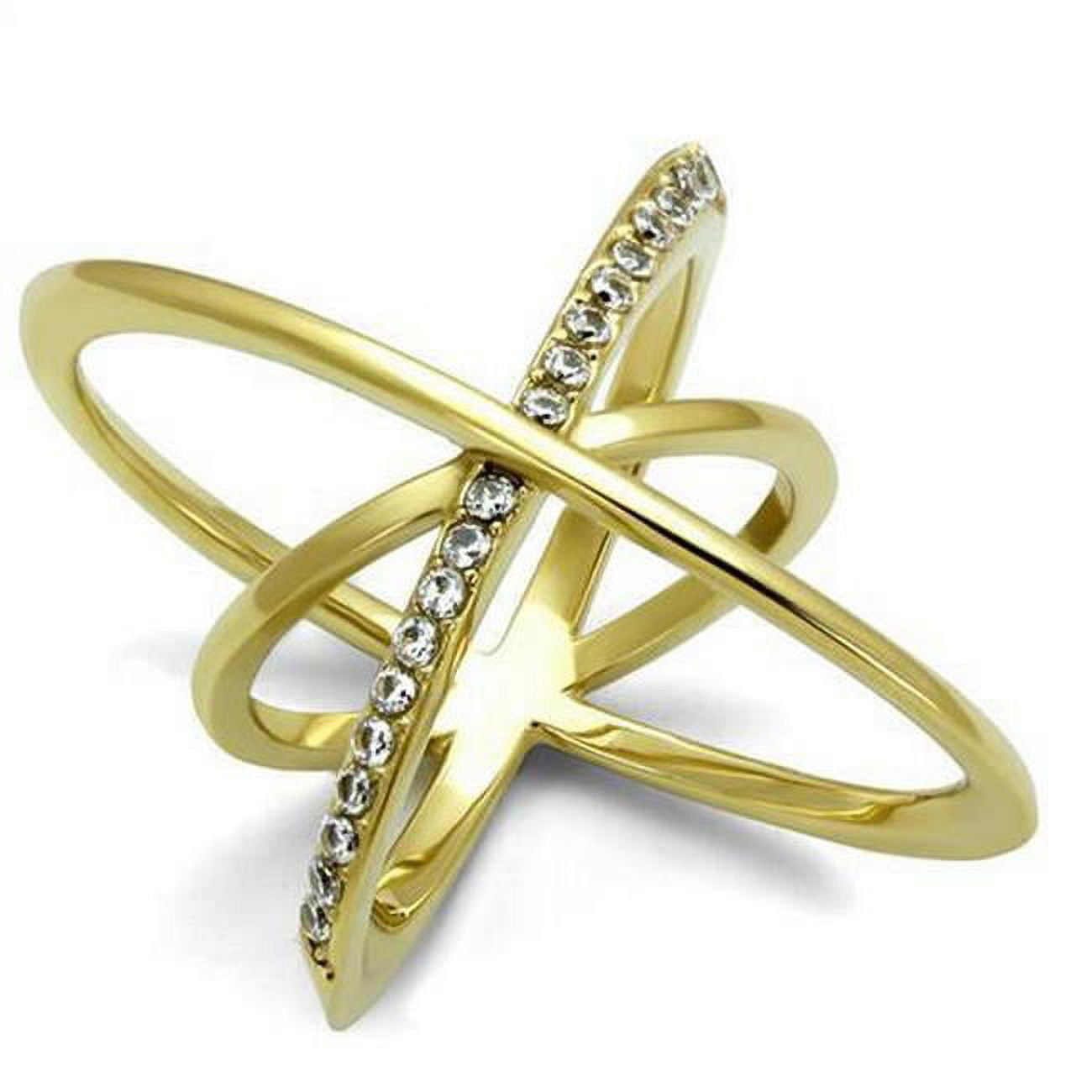 IP Gold Ion Plating Stainless Steel Ring with AAA Grade CZ, Clear - Size 5