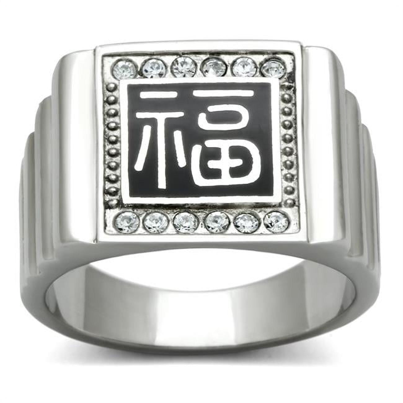 High Polished No Plating Stainless Steel Ring with Top Grade Crystal, Clear - Size 13