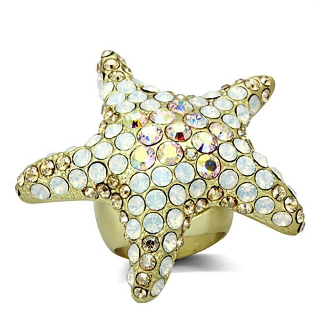 Picture of Alamode LO2973-7 Matte Gold Brass Ring with Top Grade Crystal, Multi Color - Size 7