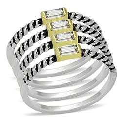 Picture of Alamode LO3060-8 Reverse Two-Tone Brass Ring with Top Grade Crystal&#44; Clear - Size 8