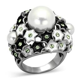TK818-8 High Polished No Plating Stainless Steel Ring with Synthetic Pearl, White - Size 8