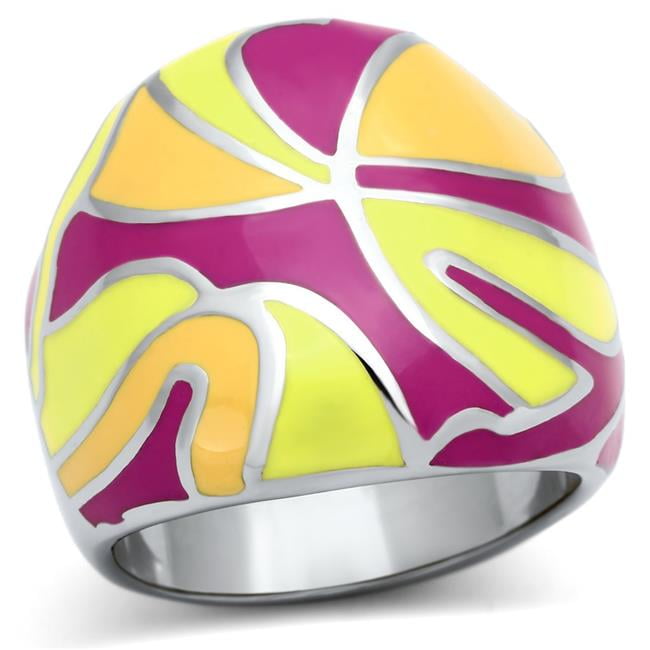 High Polished No Plating Stainless Steel Ring with Epoxy, Multi Color - Size 6