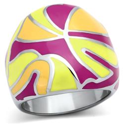High Polished No Plating Stainless Steel Ring with Epoxy, Multi Color - Size 7
