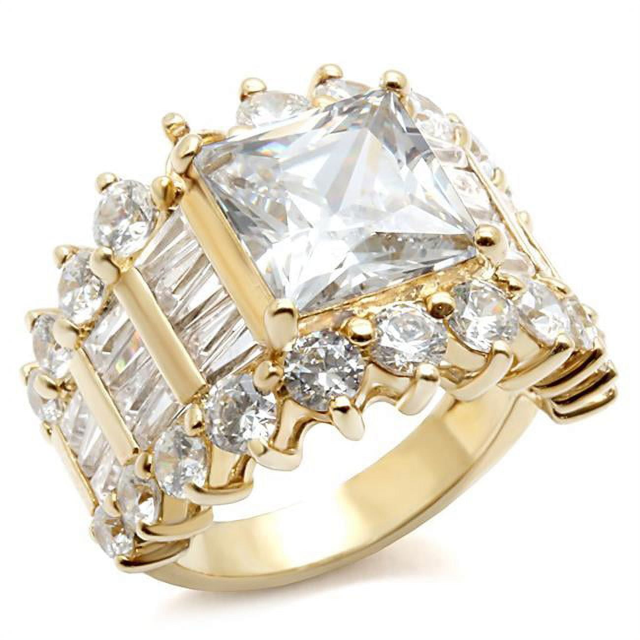 Gold 925 Sterling Silver Ring with AAA Grade CZ, Clear - Size 6