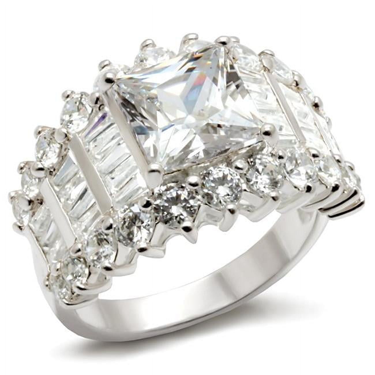 Rhodium 925 Sterling Silver Ring with AAA Grade CZ, Clear - Size 7