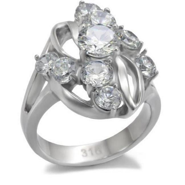 High Polished No Plating Stainless Steel Ring with AAA Grade CZ, Clear - Size 10