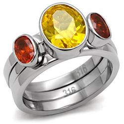 TK095-5 High Polished No Plating Stainless Steel Ring with AAA Grade CZ, Multi Color - Size 5