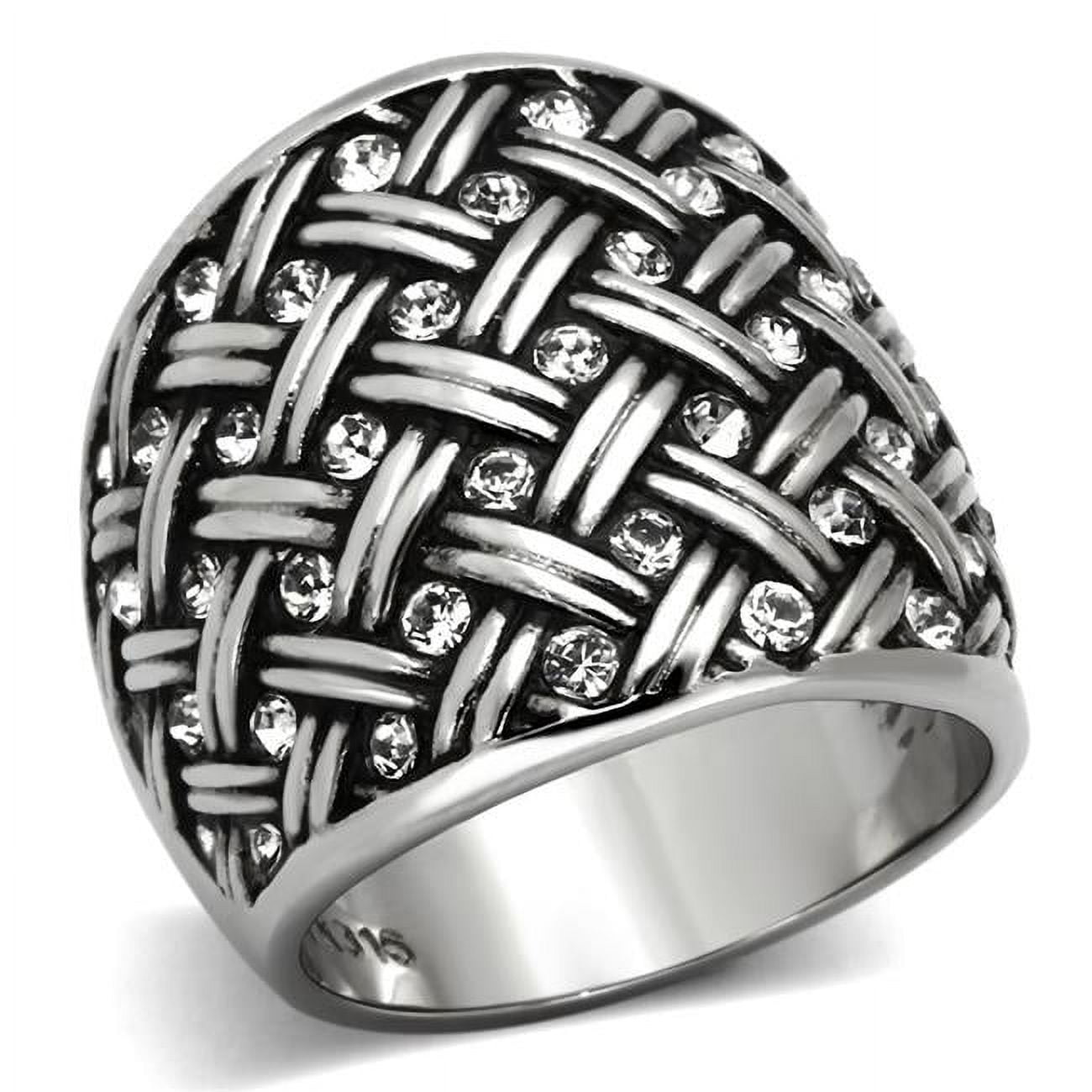 High Polished No Plating Stainless Steel Ring with Top Grade Crystal, Clear - Size 5