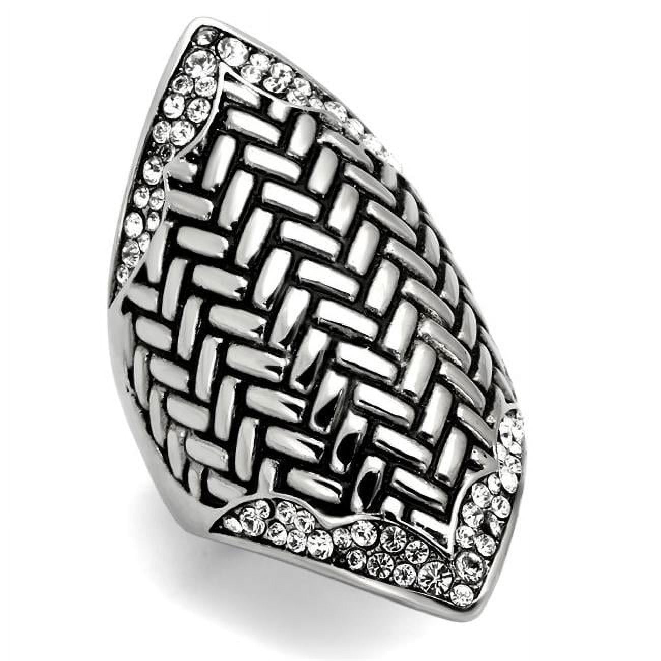 High Polished No Plating Stainless Steel Ring with Top Grade Crystal, Clear - Size 6