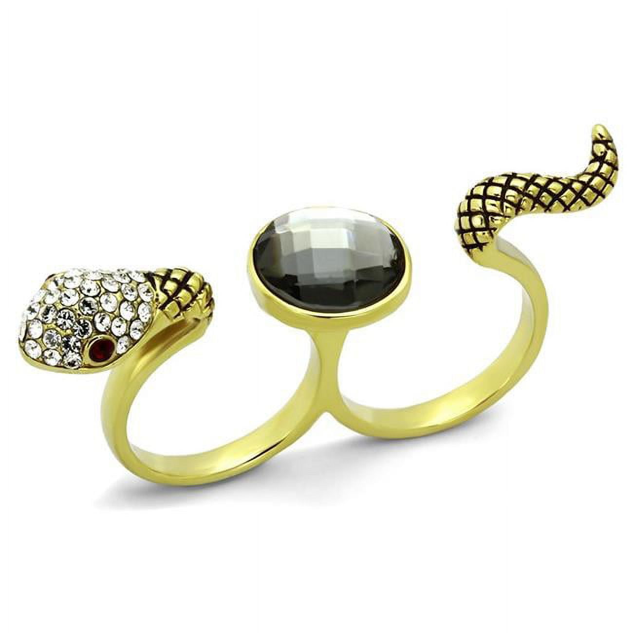 TK1036-6 IP Gold Ion Plating Stainless Steel Ring with Synthetic Glass Bead, Black Diamond - Size 6