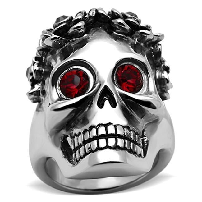 High Polished No Plating Stainless Steel Ring with Top Grade Crystal, Siam - Size 7