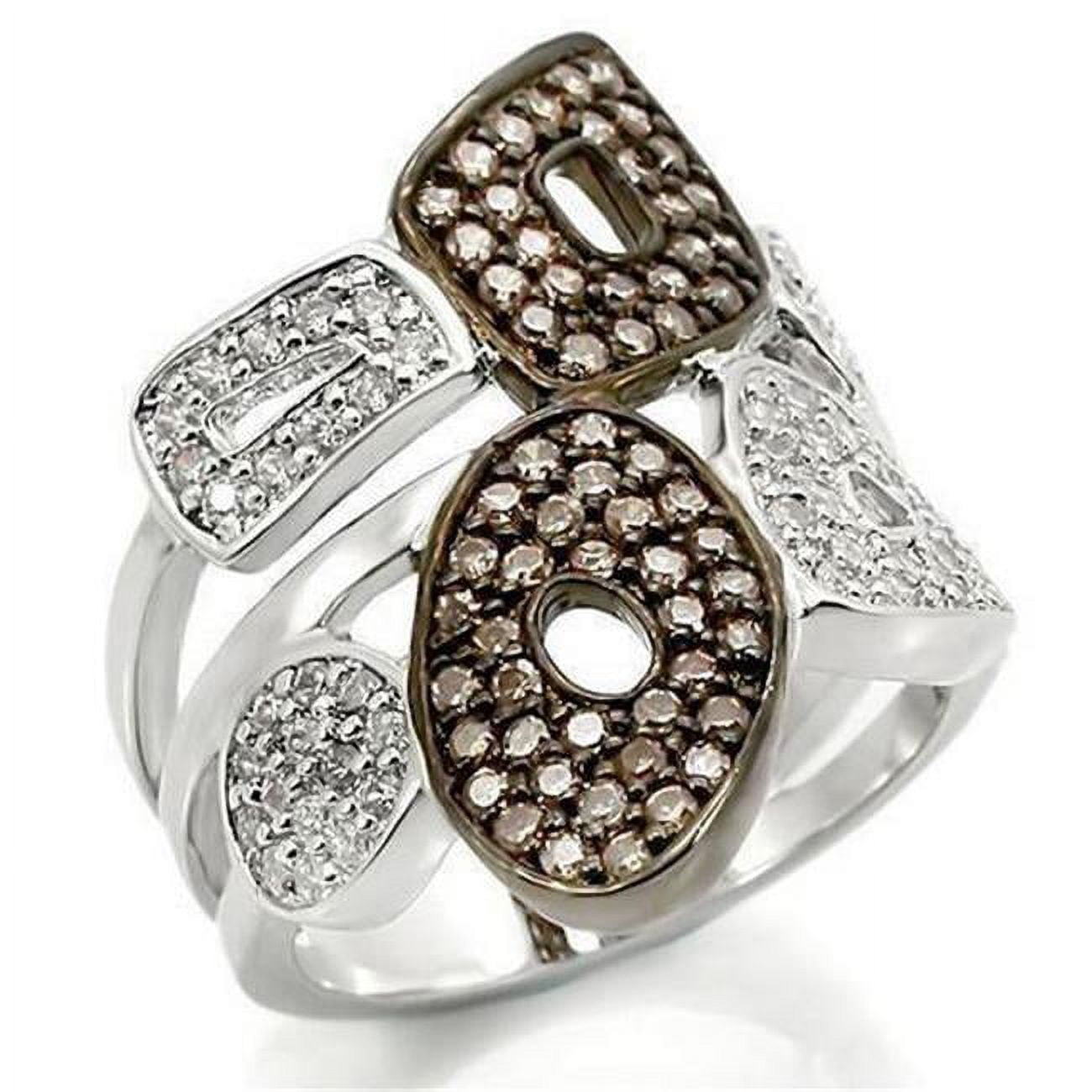 Picture of Alamode 0W295-5 Rhodium & Ruthenium Brass Ring with AAA Grade CZ&#44; Champagne - Size 5