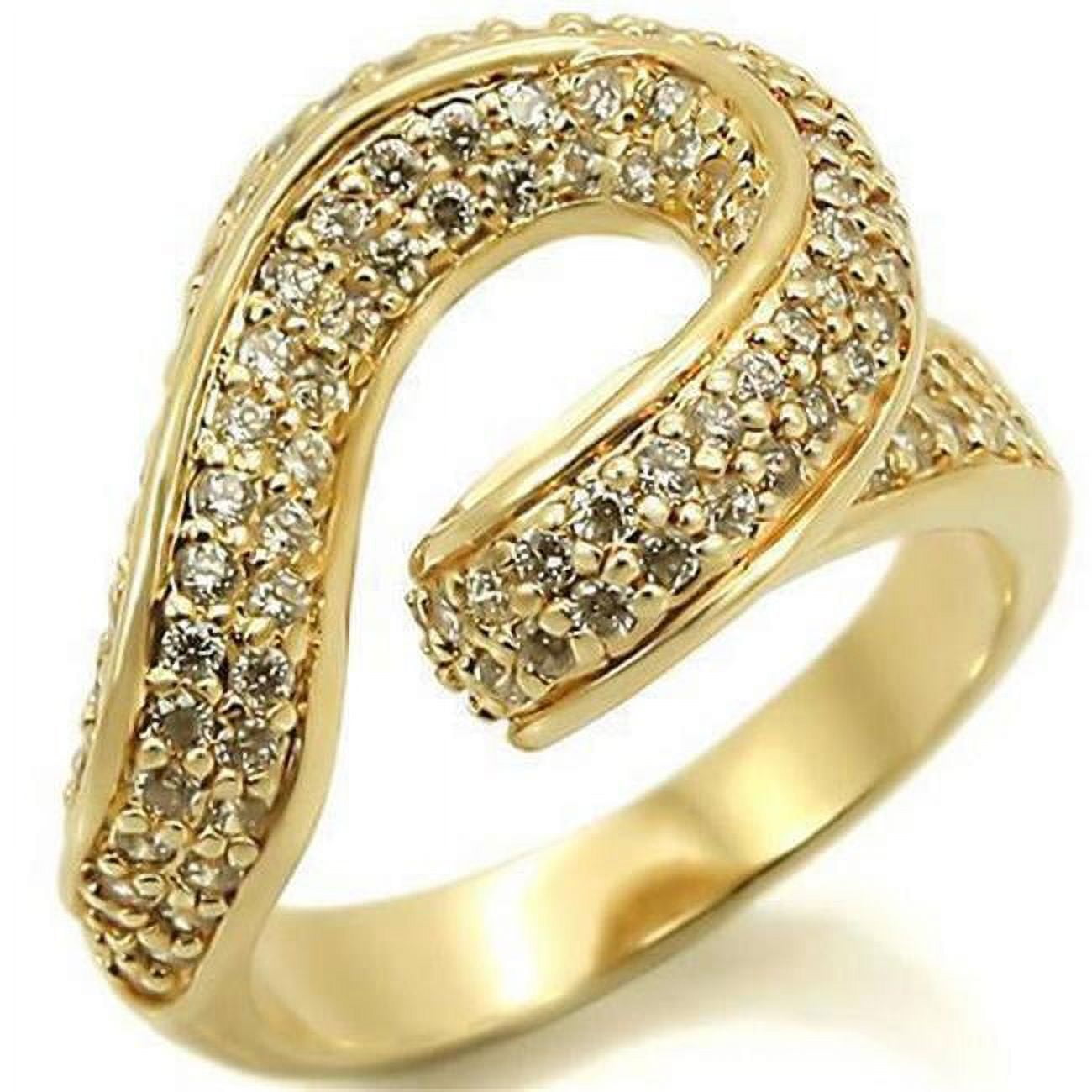 Gold Brass Ring with AAA Grade CZ, Clear - Size 5