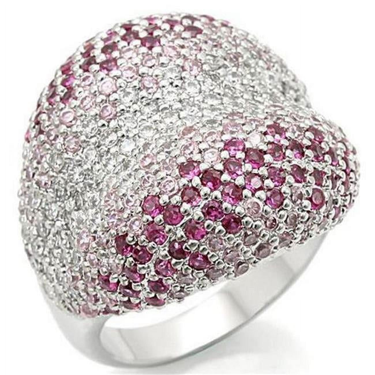 Rhodium Brass Ring with AAA Grade CZ, Multi Color - Size 6