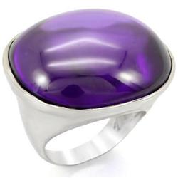 Picture of Alamode 0W345-5 Rhodium Brass Ring with Genuine Stone, Amethyst - Size 5
