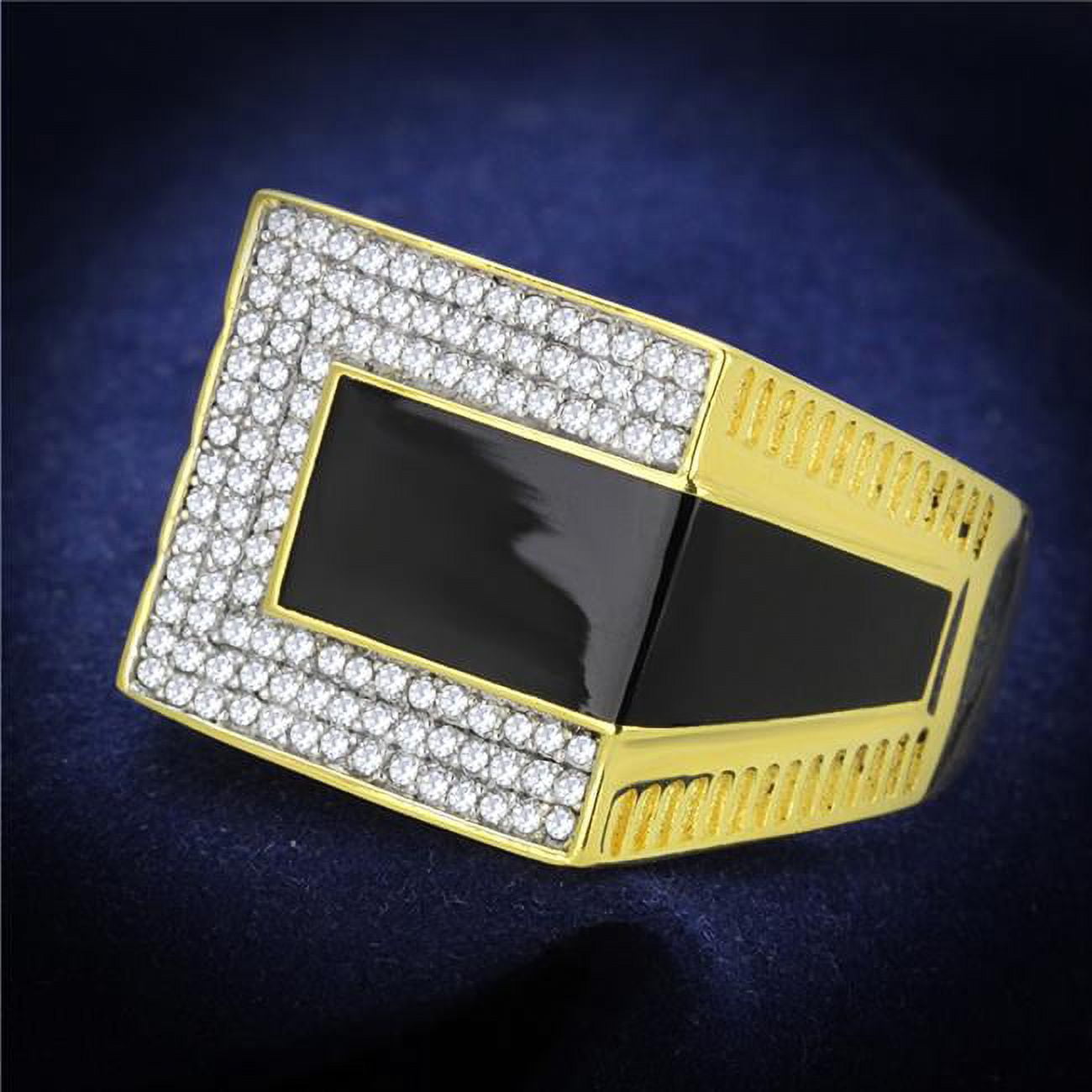 Men Gold & Rhodium 925 Sterling Silver Ring with AAA Grade CZ in Clear - Size 9