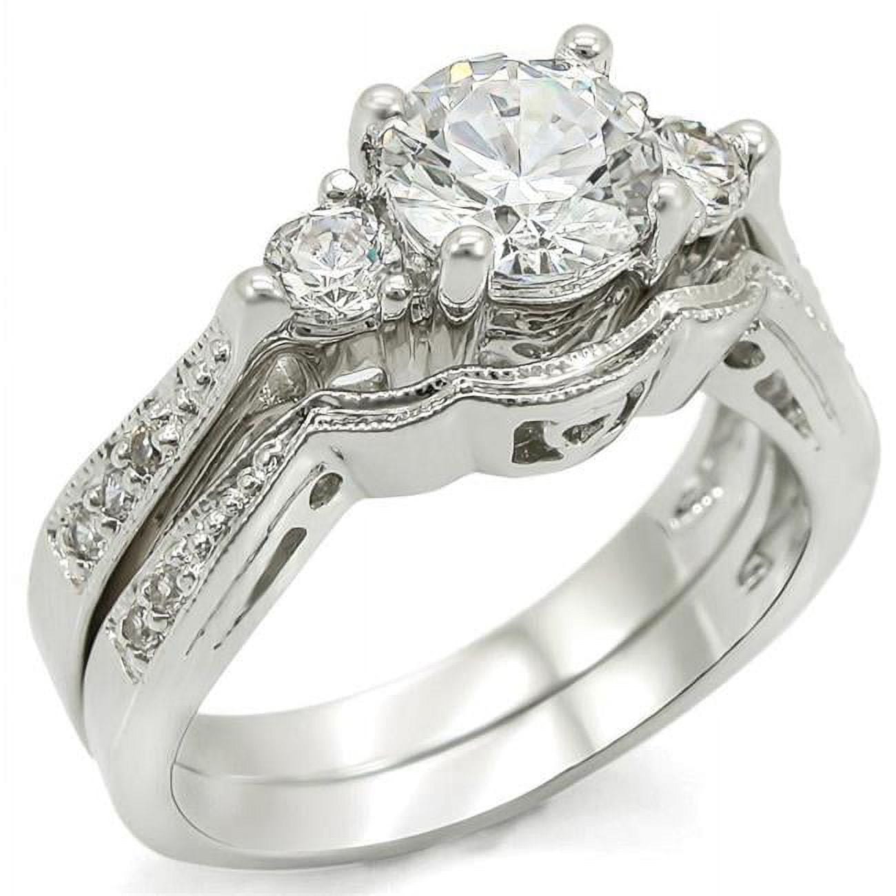 Rhodium Brass Ring with AAA Grade CZ, Clear - Size 5
