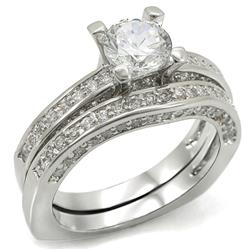 Rhodium Brass Ring with AAA Grade CZ, Clear - Size 6