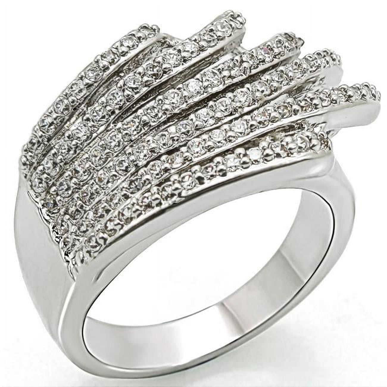 Rhodium Brass Ring with AAA Grade CZ, Clear - Size 9