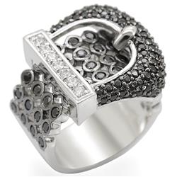 Rhodium & Ruthenium Brass Ring with AAA Grade CZ, Black Diamond - Size 5