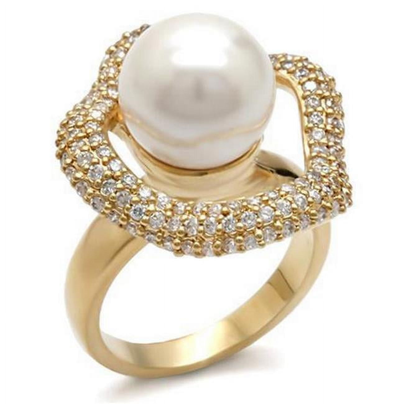 Picture of Alamode 1W103-10 Gold Brass Ring with Synthetic Pearl, White - Size 10
