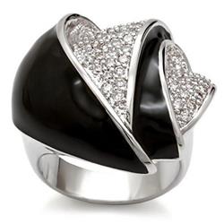 Rhodium Brass Ring with AAA Grade CZ, Clear - Size 5