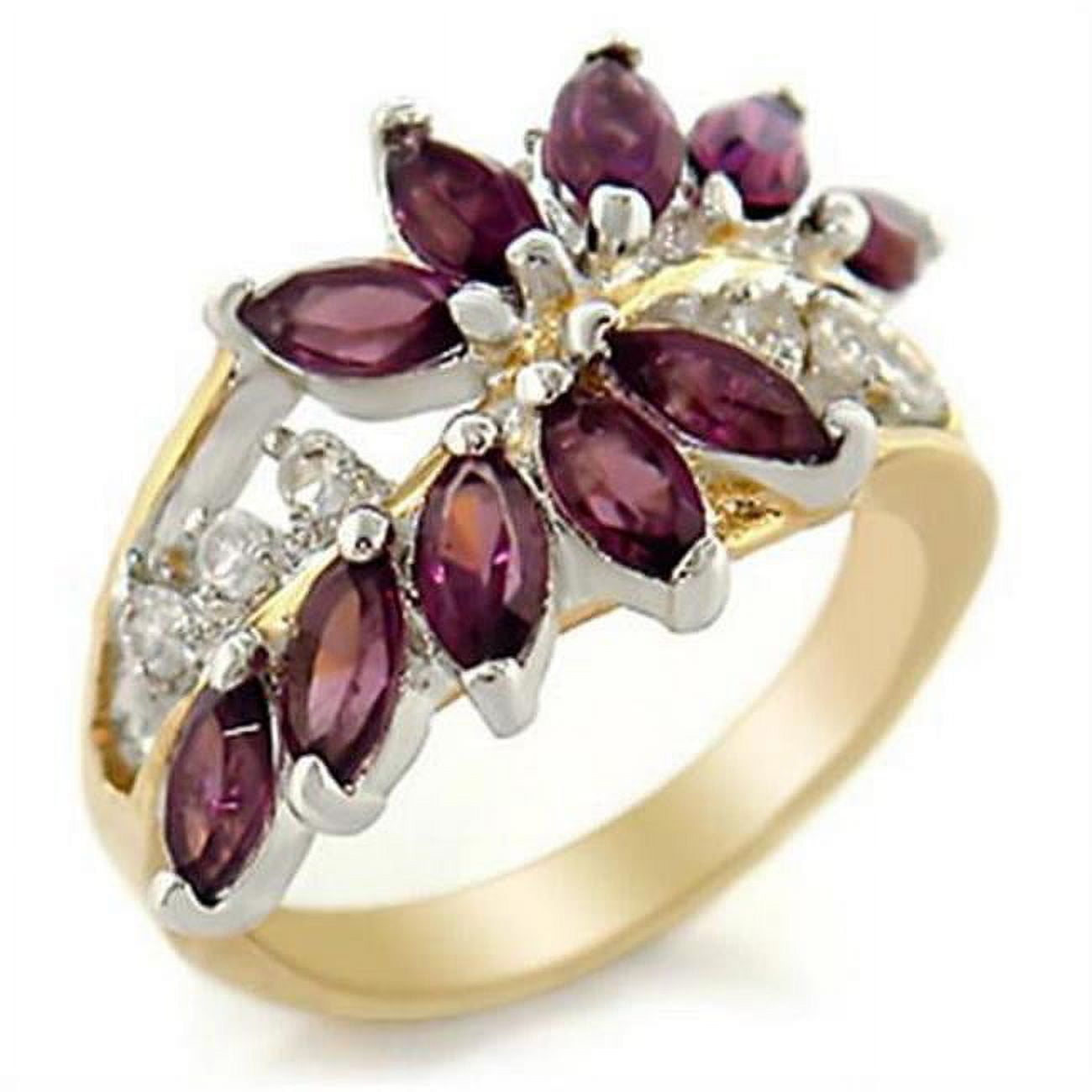 Picture of Alamode 2W001-5 Gold & Rhodium Brass Ring with Top Grade Crystal&#44; Amethyst - Size 5