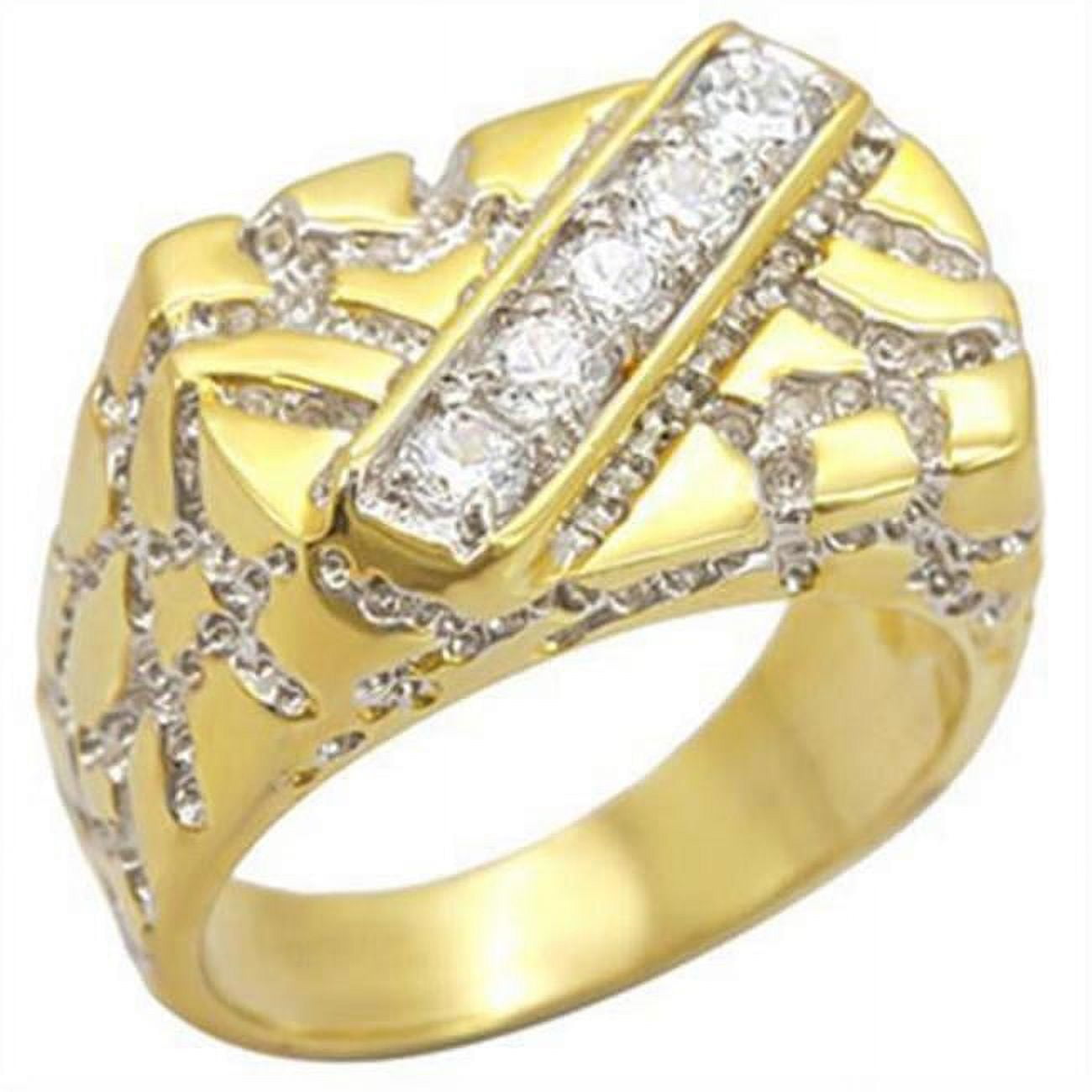 Gold & Rhodium Brass Ring with AAA Grade CZ, Clear - Size 13