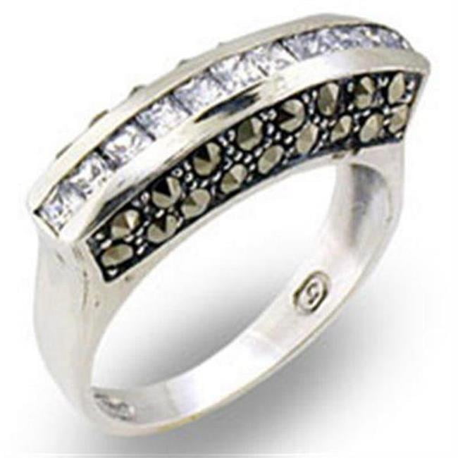 Picture of Alamode 31010-7 Antique Tone 925 Sterling Silver Ring with AAA Grade CZ&#44; Clear - Size 7