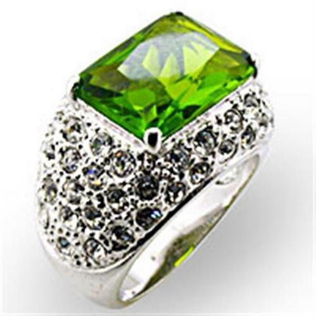 Picture of Alamode 32707-5 Rhodium Brass Ring with Synthetic Spinel, Peridot - Size 5