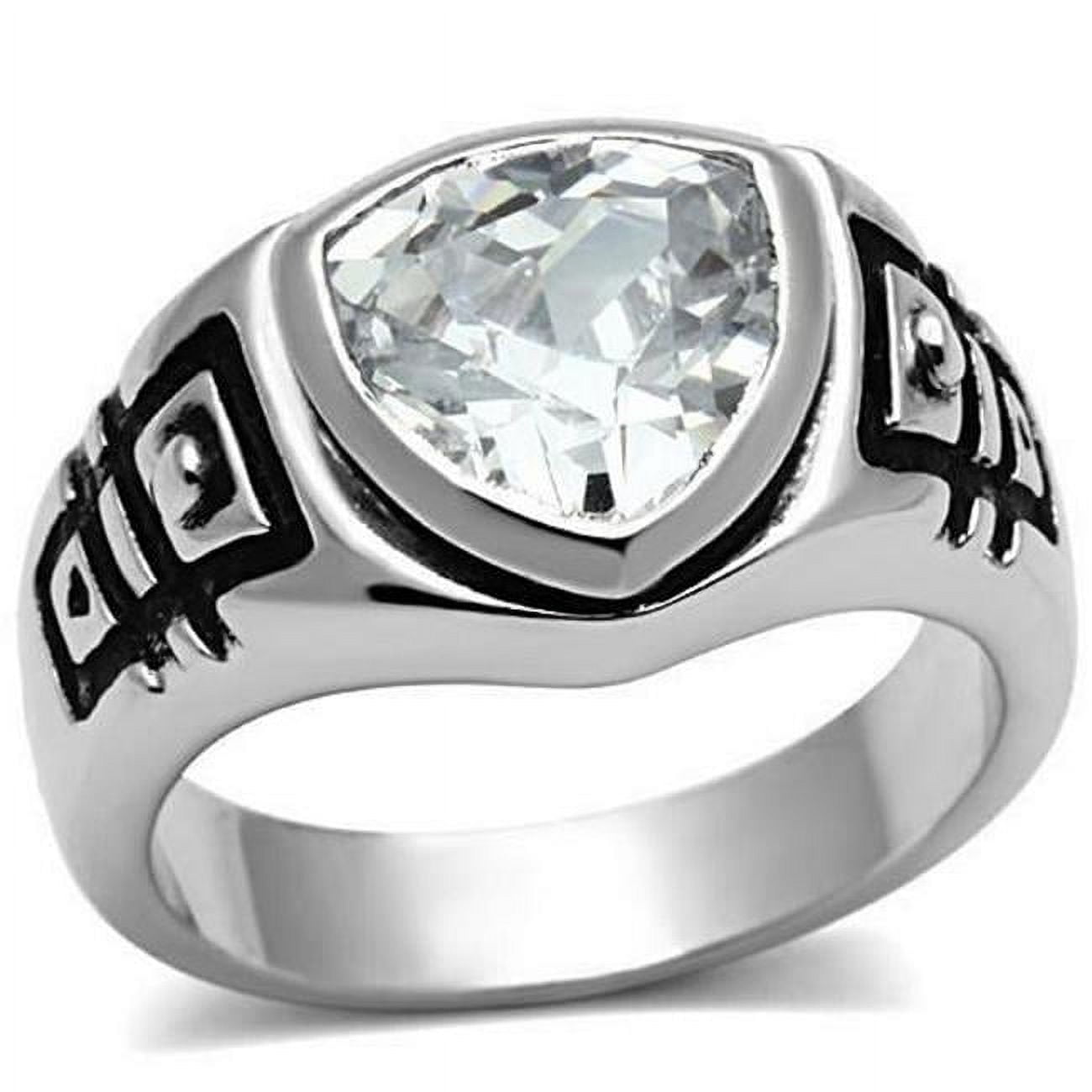 Rhodium Brass Ring with AAA Grade CZ, Clear - Size 5