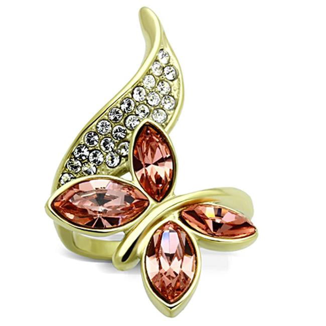 TK1288-10 IP Gold Ion Plating Stainless Steel Ring with Top Grade Crystal, Light Peach - Size 10