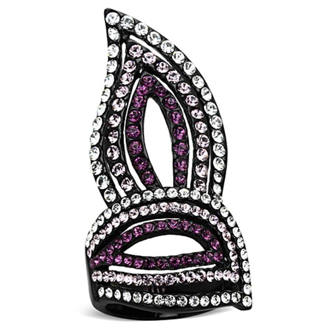 TK1293-6 IP Black Ion Plating Stainless Steel Ring with Top Grade Crystal, Multi Color - Size 6