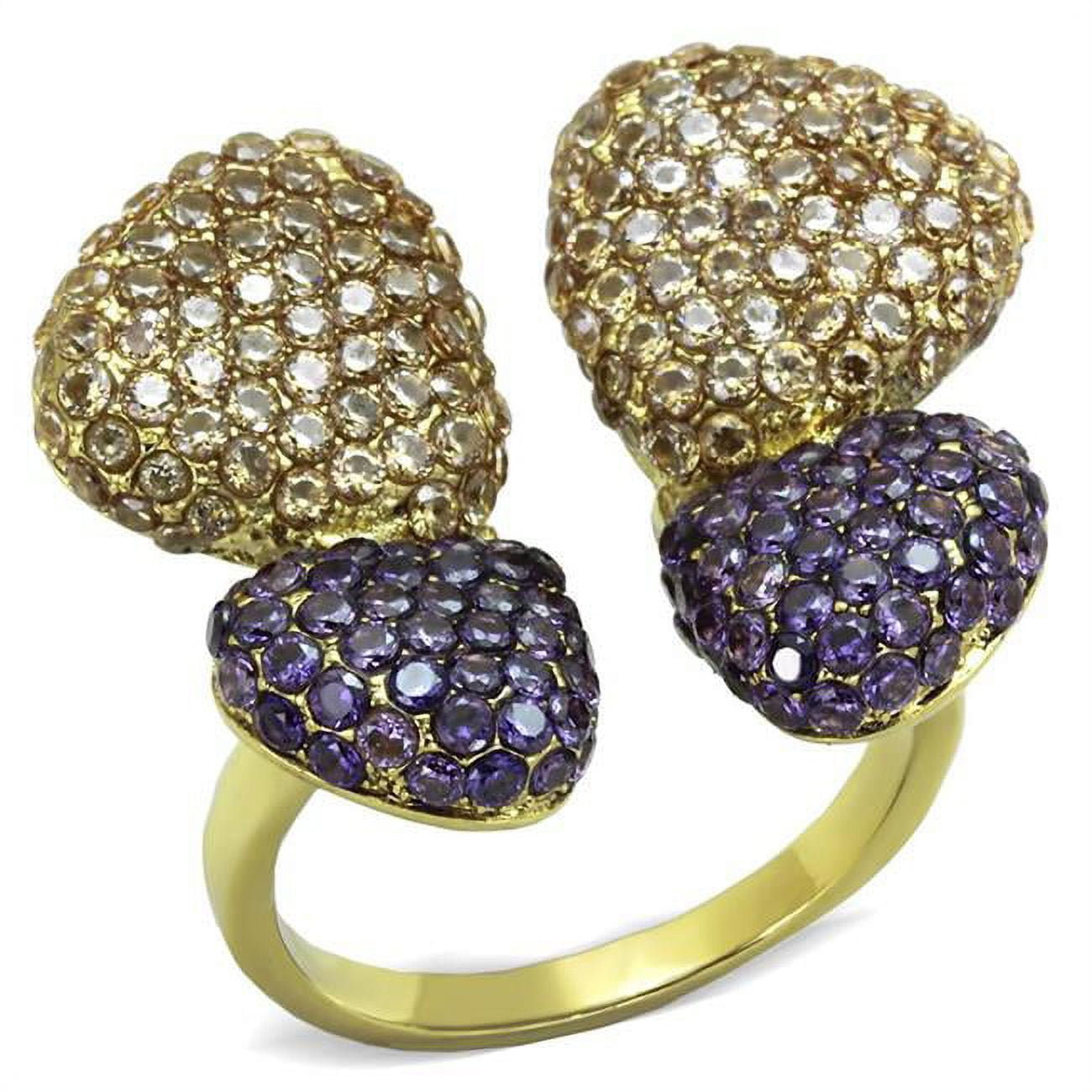 IP Gold Ion Plating Stainless Steel Ring with AAA Grade CZ, Multi Color - Size 9