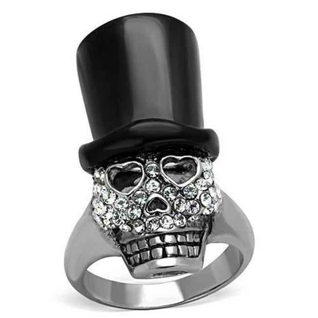 Two-Tone IP Black Stainless Steel Ring with Top Grade Crystal, Clear - Size 5