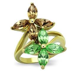 TK1715-9 IP Gold Ion Plating Stainless Steel Ring with Top Grade Crystal, Multi Color - Size 9