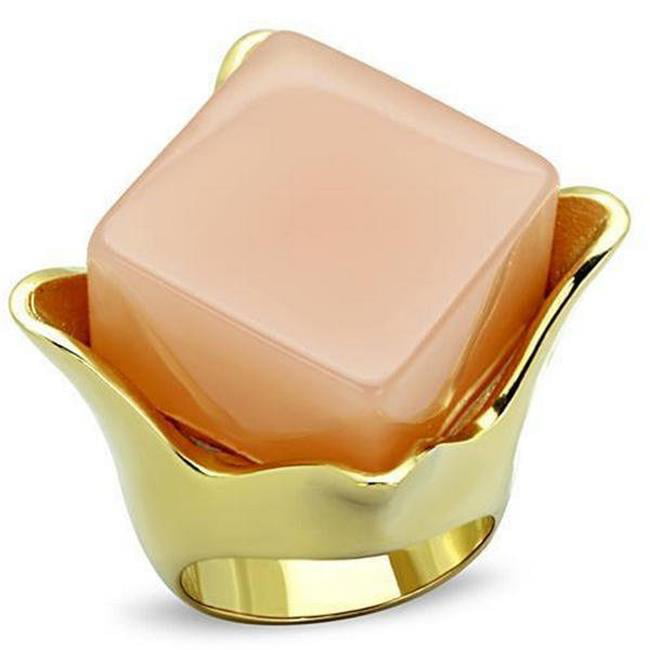 TK1730-5 IP Gold Ion Plating Stainless Steel Ring with Synthetic Stone, Light Rose - Size 5