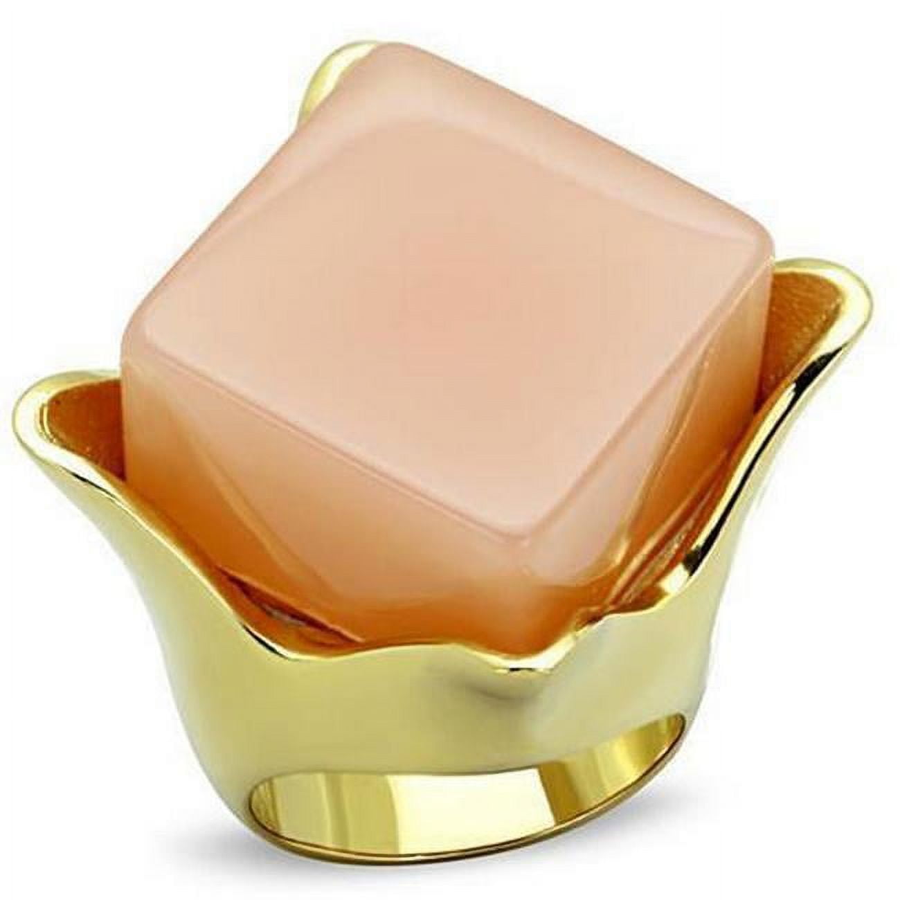 TK1730-8 IP Gold Ion Plating Stainless Steel Ring with Synthetic Stone, Light Rose - Size 8