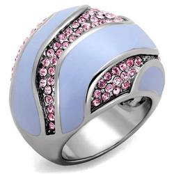 TK1744-10 High Polished No Plating Stainless Steel Ring with Top Grade Crystal, Light Rose - Size 10