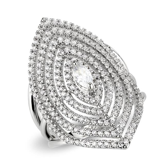 Rhodium Brass Ring with AAA Grade CZ, Clear - Size 8