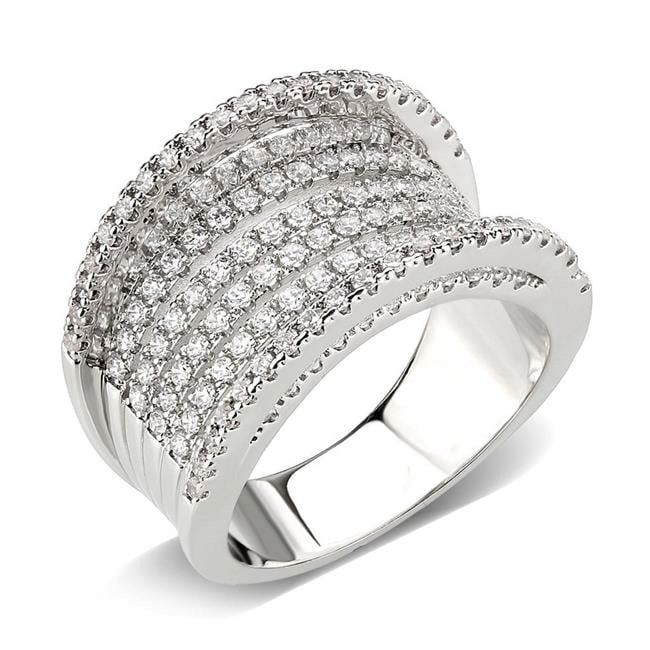 Rhodium Brass Ring with AAA Grade CZ, Clear - Size 10