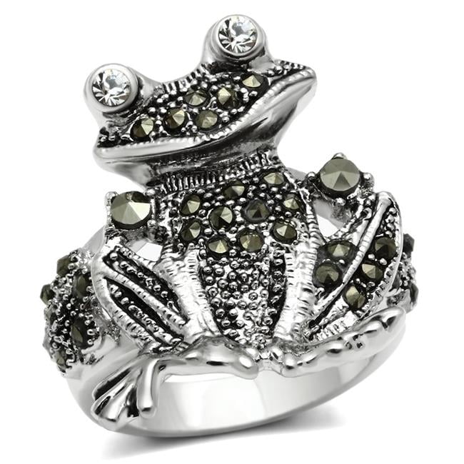 Picture of Alamode 3W205-7 Rhodium Brass Ring with Top Grade Crystal, Clear - Size 7