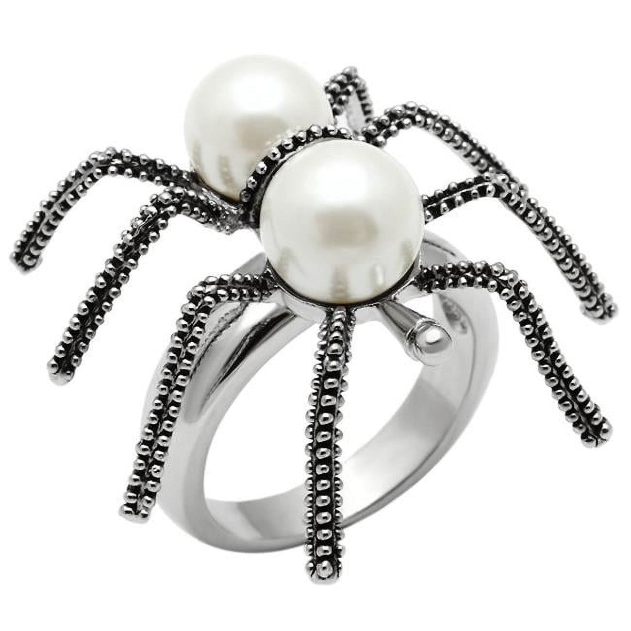 Picture of Alamode 3W226-9 Rhodium Brass Ring with Synthetic Pearl, White - Size 9
