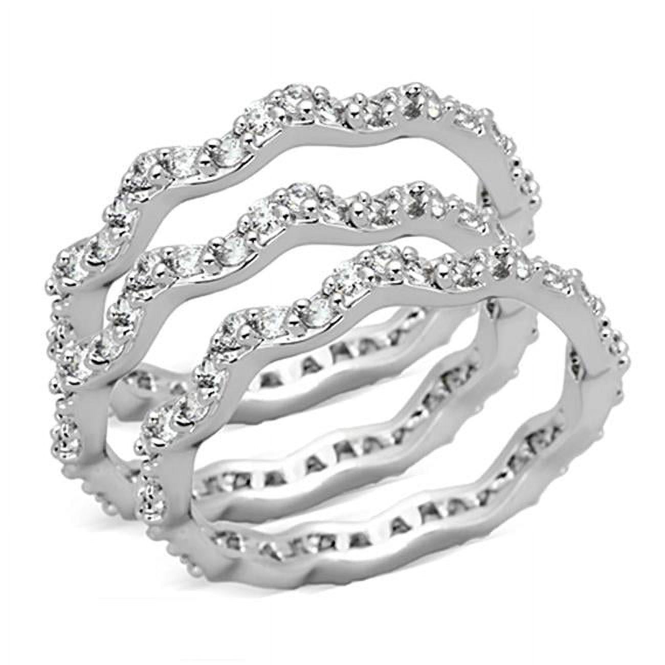 Rhodium Brass Ring with AAA Grade CZ, Clear - Size 7