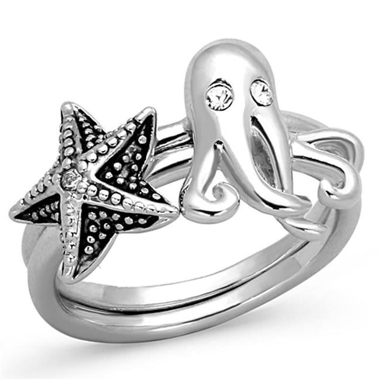 Picture of Alamode 3W564-9 Rhodium Brass Ring with Top Grade Crystal, Clear - Size 9