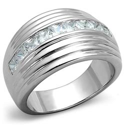 Rhodium Brass Ring with AAA Grade CZ, Clear - Size 6
