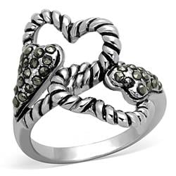Picture of Alamode 3W608-8 Rhodium Brass Ring with Synthetic Marcasite, Black Diamond - Size 8