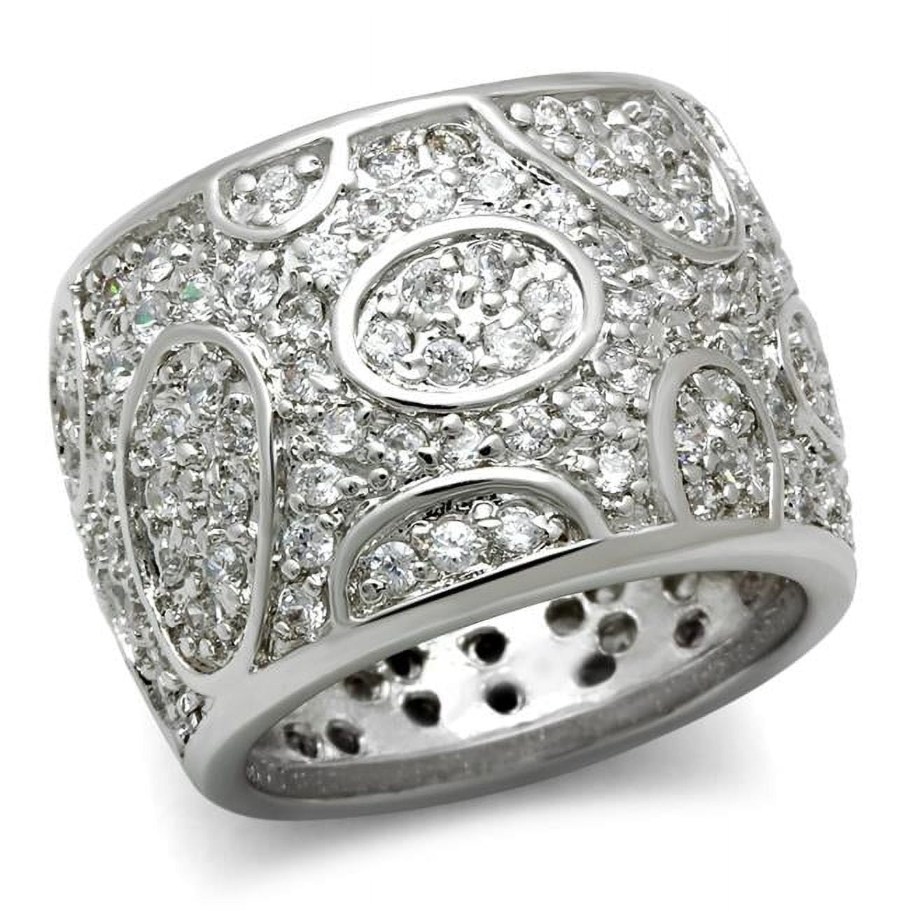 Rhodium Brass Ring with AAA Grade CZ, Clear - Size 5