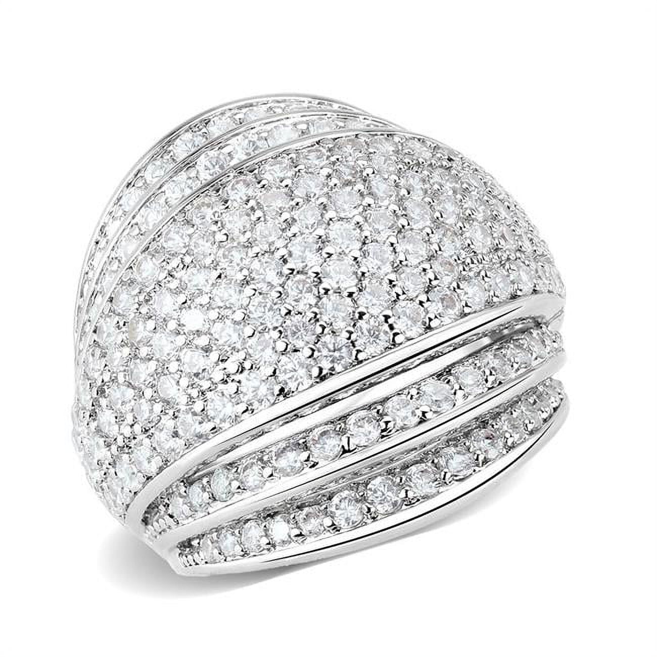 Rhodium Brass Ring with AAA Grade CZ, Clear - Size 6